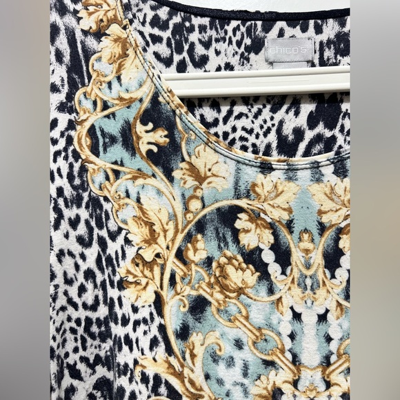 Chico's Black and Gold Baroque Print Tee. Soft. - Picture 4 of 9